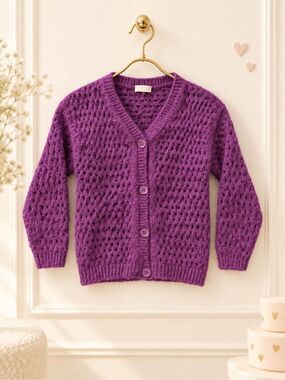 Monnalisa Kids' Daffy Duck Yarn Cardigan In fusia sweater $309 Sz 9 A11